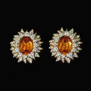 Christian Dior Amber Glass & Crystal Stunning Ear Clips - Germany